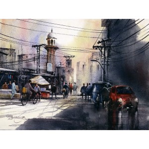 Sarfraz Musawir, Walled City-Lahore, 11 x15 Inch, Watercolor on Paper, Cityscape Painting, AC-SAR-086